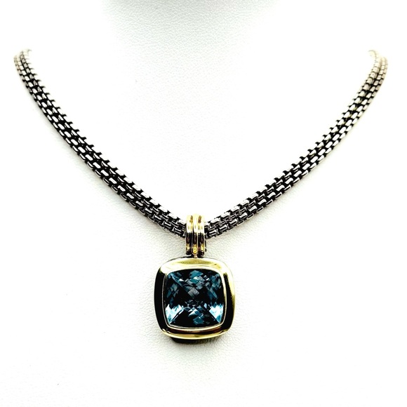 David Yurman Albion 14mm Blue Topaz Pendant Enhancer With Gold - Picture 3 of 6